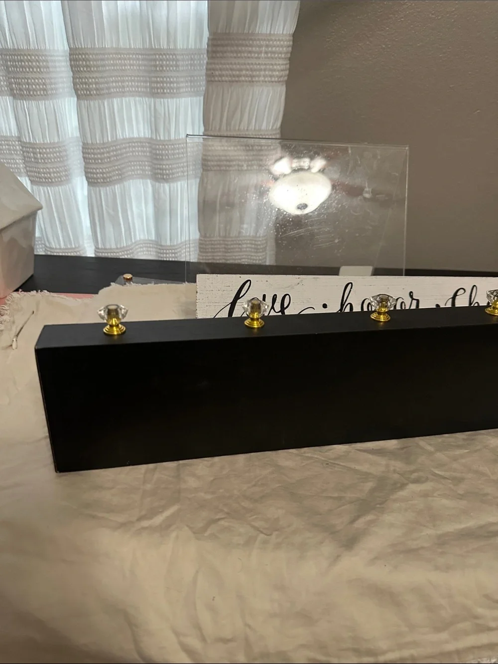 2 pc set Love • Honor • Cherish sign and Shelf- Black and White NWT